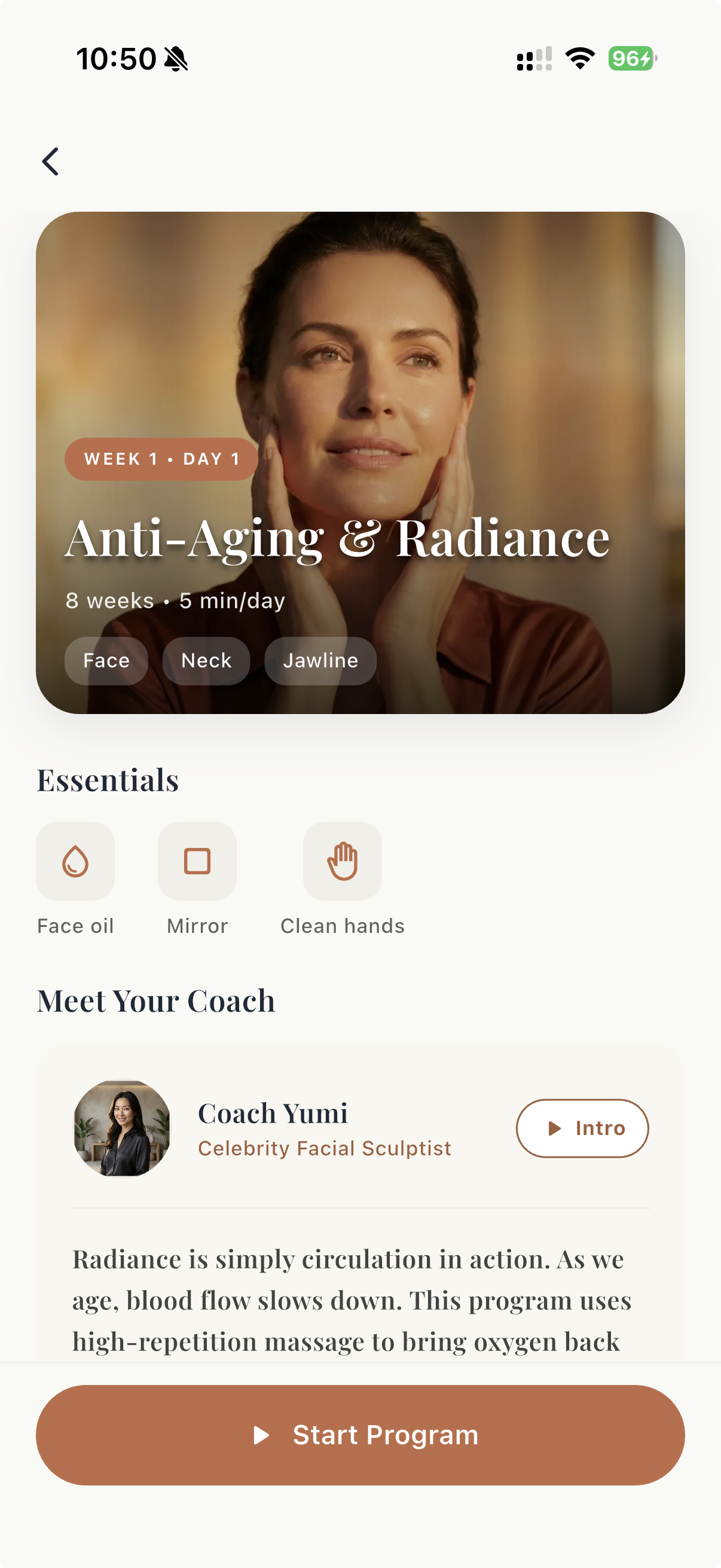 Luma Face Yoga App - Program Details